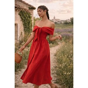 Reformation‎ Barrington linen midi dress size 0 red romantic summer